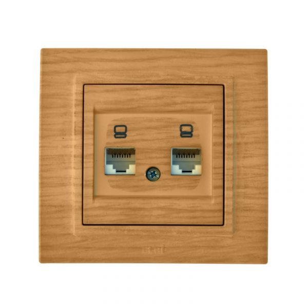 Priza dubla calculator serie Zena Woodline lemn deschis 2xRJ45 cat.6 UTP IP20 EL-BI Electric. Calculator, Prize, Prize si intrerupatoare