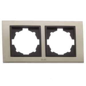 Ramă dublă orizontală ELBI Zena Platin culoare inox negru, compatibilă cu module de întrerupătoare și prize, montaj ușor cu cleme.