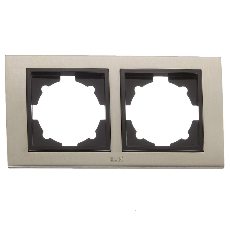 Ramă dublă orizontală ELBI Zena Platin culoare inox negru, compatibilă cu module de întrerupătoare și prize, montaj ușor cu cleme.