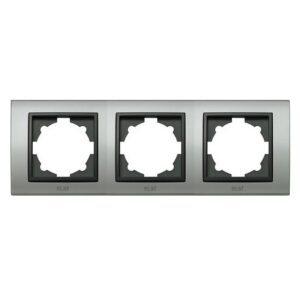 Ramă triplă orizontală ELBI Zena Platin culoare inox negru, compatibilă cu module de întrerupătoare și prize, montaj ușor cu cleme.