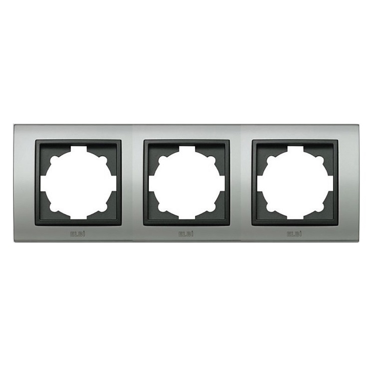Ramă triplă orizontală ELBI Zena Platin culoare inox negru, compatibilă cu module de întrerupătoare și prize, montaj ușor cu cleme.