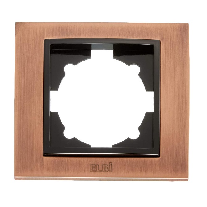 Ramă orizontală simplă ELBI Zena Platin cu finisaj cupru-negru, compatibilă cu module de întrerupătoare și prize, montaj ușor cu cleme.