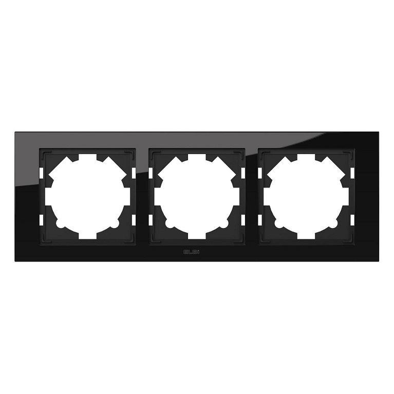 Ramă triplă orizontală ELBI Zena Platin culoare negru perlat, compatibilă cu module de întrerupătoare și prize, montaj ușor cu cleme.