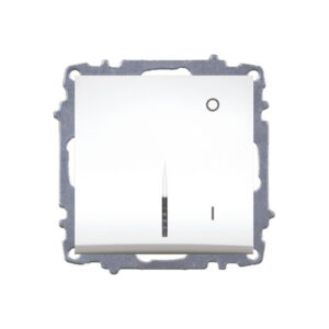 Întrerupător bipolar ELBI cu LED luminos, compatibil Zena și Vega, pentru instalații 250V/16A, montaj sigur, design modern și finisaj alb.