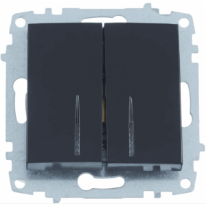 Intrerupator dublu cu led indicator mecanism modul si capac fara rama ELBI Zena Platin negru
