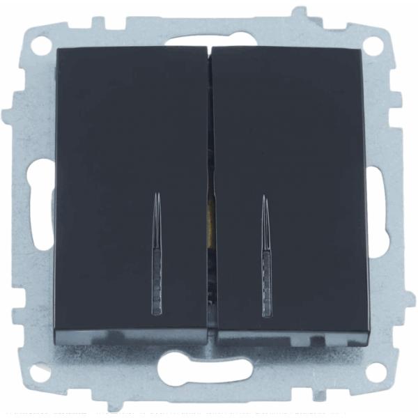 Intrerupator dublu cu led indicator mecanism modul si capac fara rama ELBI Zena Platin negru