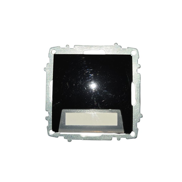 Întrerupător sonerie ELBI Zena Platin negru, 250V, 10A, IP20, cu etichetă și mecanism modular, compatibil cu toate ramele Zena Platin. Perfect pentru interior.