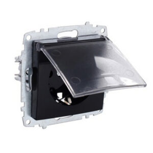 Priză simplă cu capac ELBI Zena Platin negru, 16A, mecanism modular fără ramă