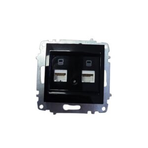 Priză dublă RJ45 Cat.6 UTP ELBI Zena Platin negru, mecanism modular fără ramă, compatibilă cu toate ramele din seria Zena Platin.