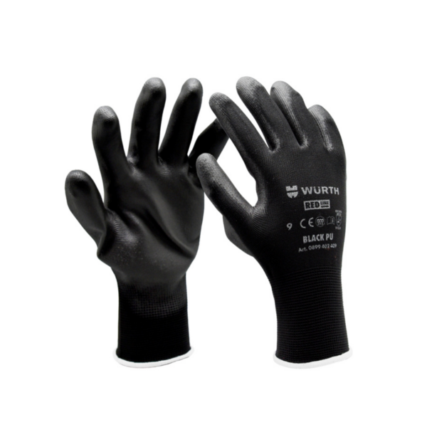 Mănuși subțiri din poliester, fără sudură, cu acoperire din poliuretan, Mărimea 10, negru, producător Wurth.