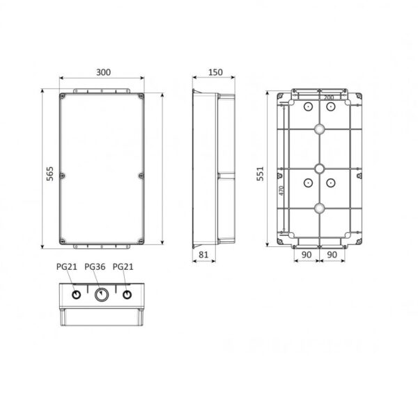 Dimensiuni Doza distributie aparent 300x535x150