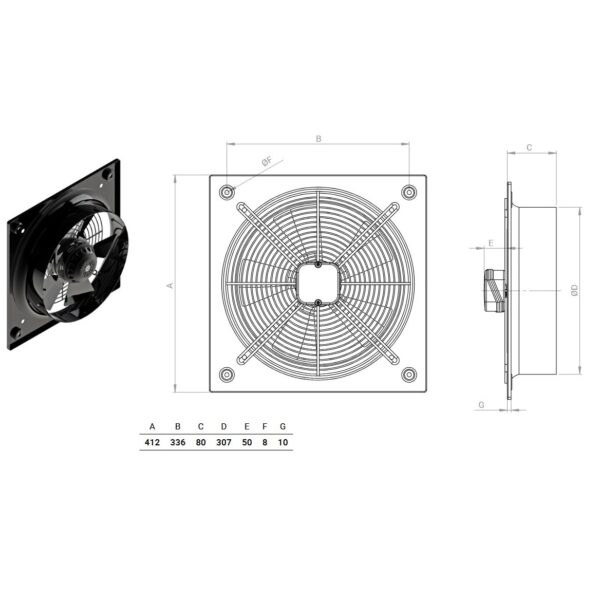 Dimensiuni Ventilator axial BVN 65W BDRAX-K-300-4K