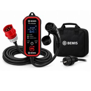 Încărcător portabil pentru vehicule electrice Bemis Pro Mobile, trifazat, cablu de 5 metri, 22kW, 16/32A, Tip 2, cu geantă și adaptor