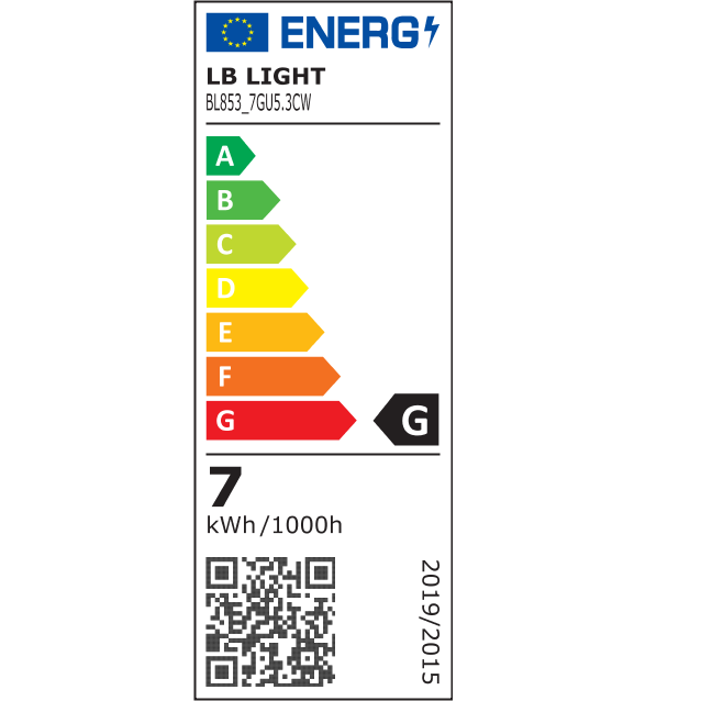 Clasă energetică - Lampă LED COB JCDR GU5.3 7W 6400K 500lm