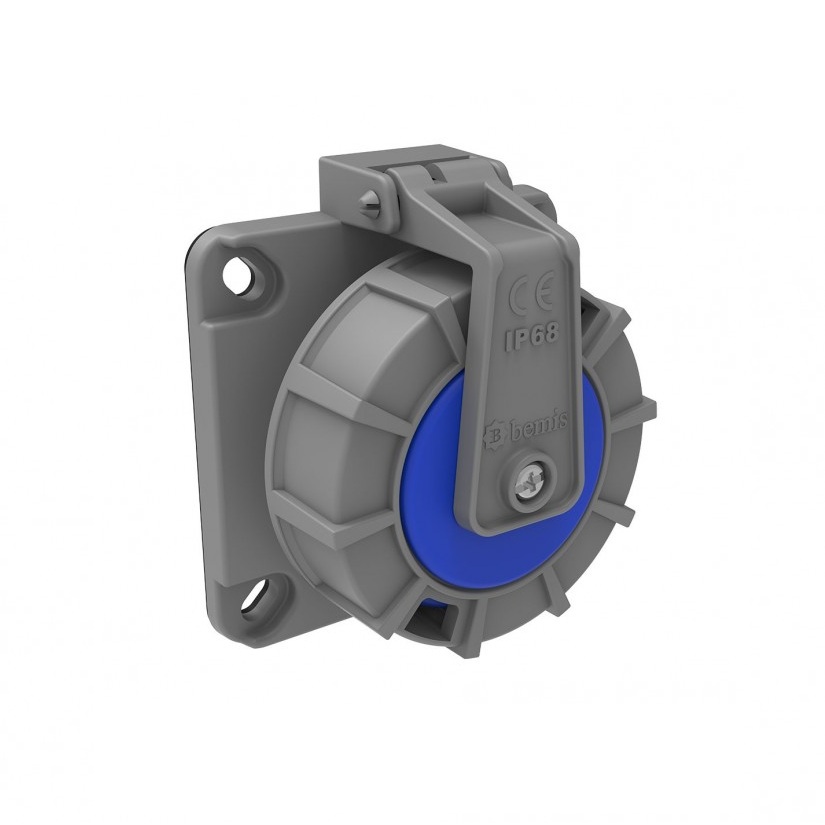 Priză industrială cu capac pentru montaj pe panou Bemis 2P+E 16A 250V IP68