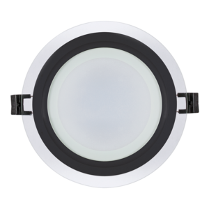 Panou LED din sticlă Ultralux Raindrop, rotund, încastrat, 12W, 4200K, 920lm, IP44, cu ramă neagră