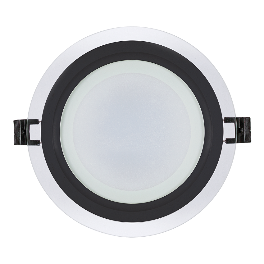 Panou LED din sticlă Ultralux Raindrop, rotund, încastrat, 12W, 4200K, 920lm, IP44, cu ramă neagră