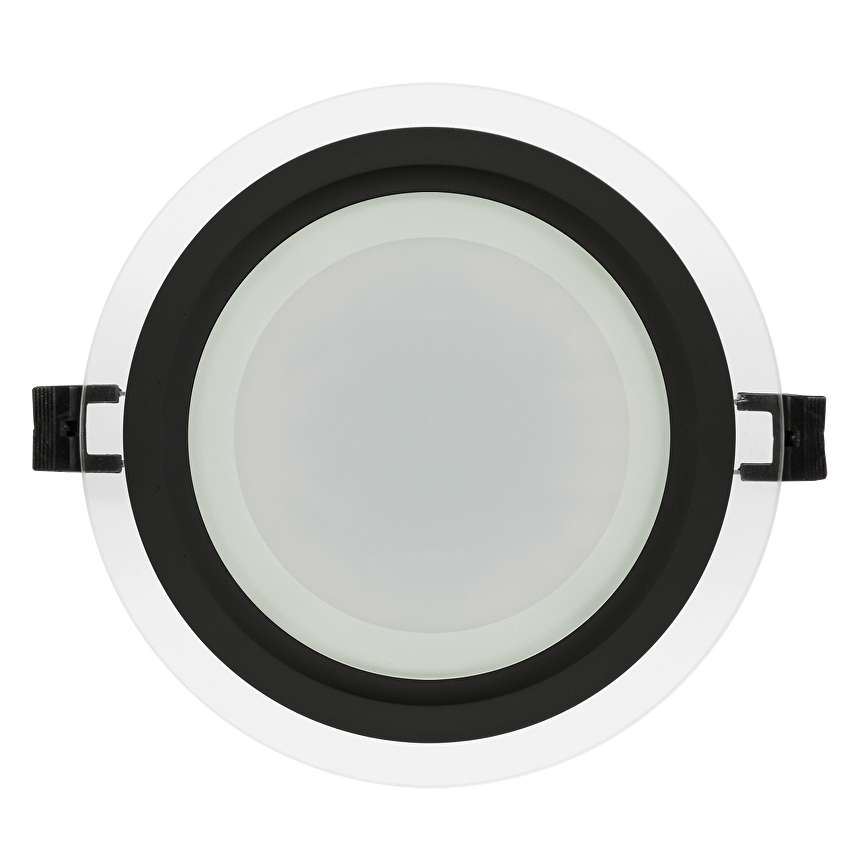 Panou LED din sticlă Ultralux Raindrop, rotund, încastrat, 18W, 4200K, 1300lm, IP44, cu ramă neagră