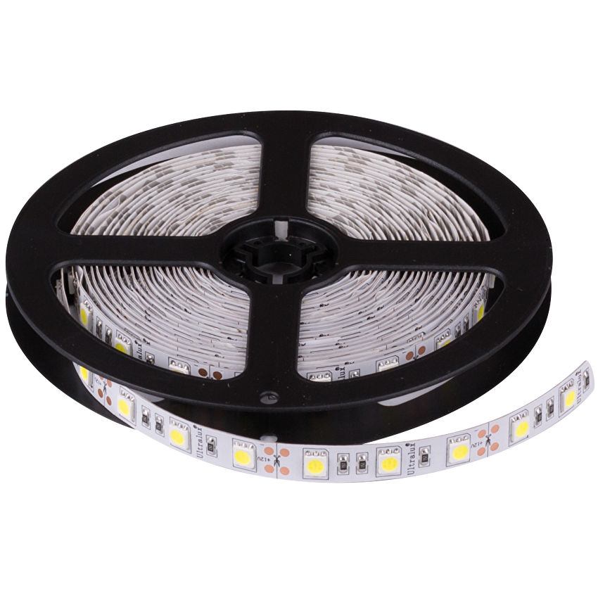 Bandă LED Ultralux SMD5050, 13.5W/m, 6500K, 12V DC, IP65, 60 LED/m, rolă de 5 m
