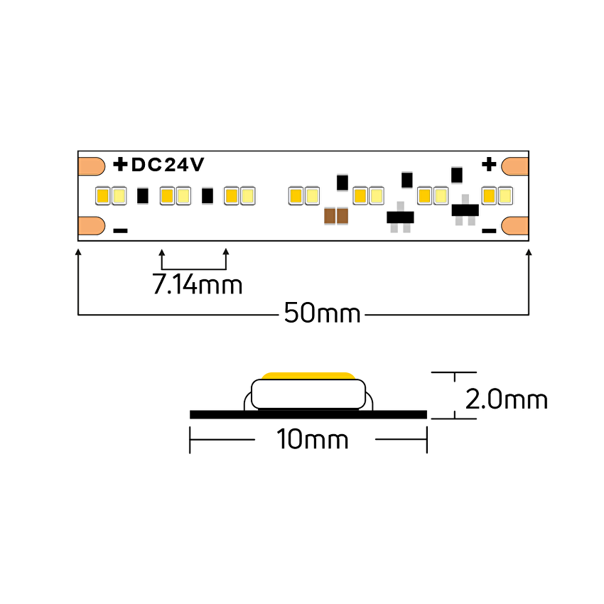 Bandă LED profesională Ultralux 12W/m 1800K–3000K 24V 5 m